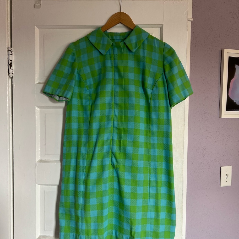 Vintage Green and Blue Checkered Dress